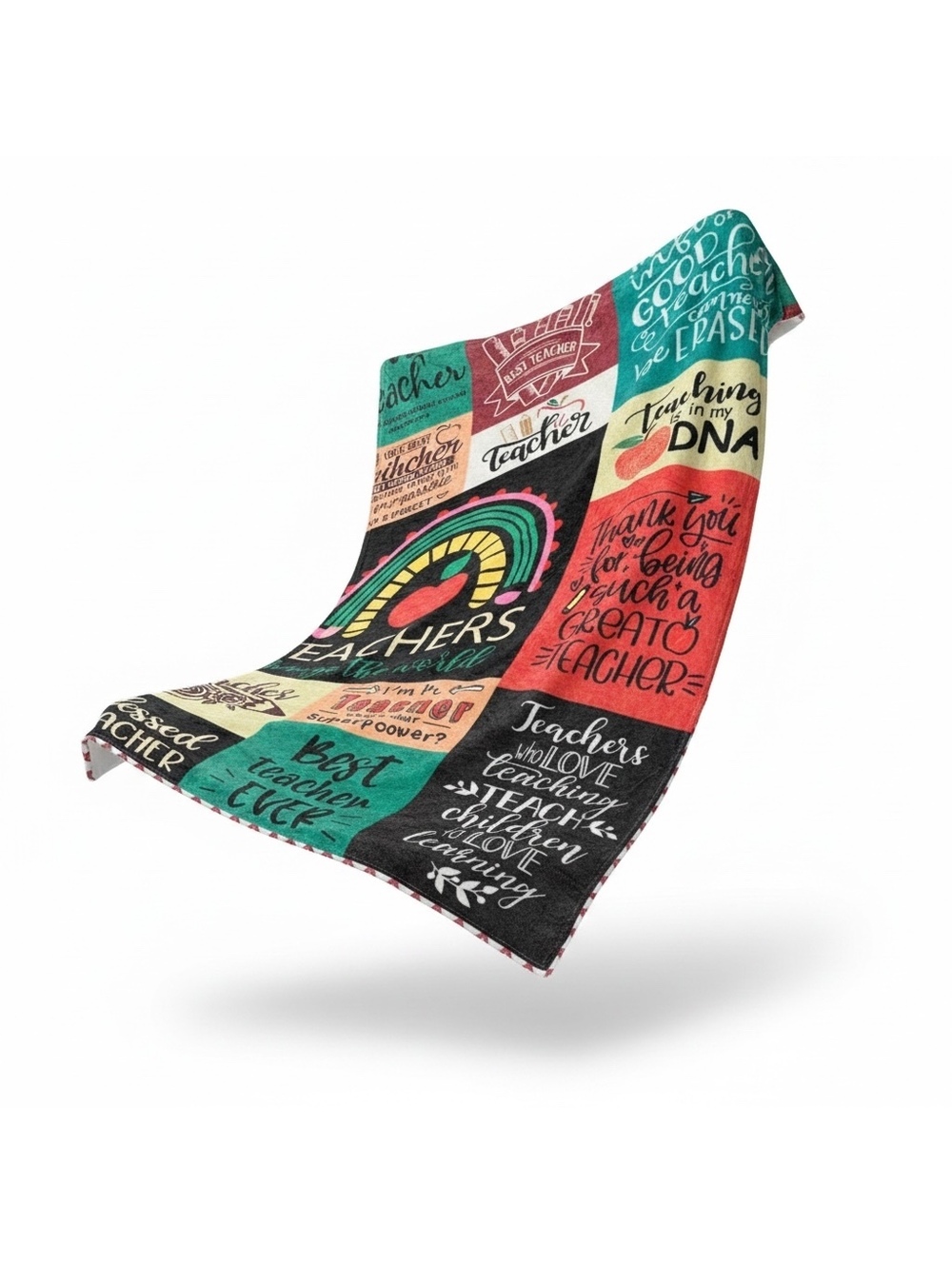 Teacher Appreciation Rainbow & Apple Theme Flannel Fleece Throw Blanket